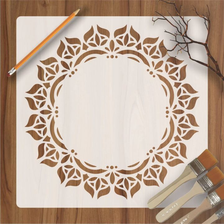 Motif Mandala Round Border Mandala Reusable Stencil For Canvas And Wall
