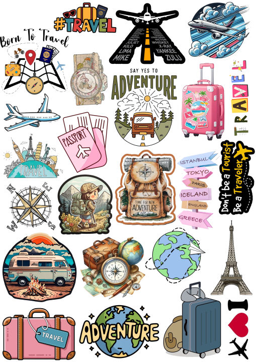 Travel & Adventure Sticker Pack of 24 Wanderlust Collection Vintage ...