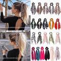 2pc Fashion Flower Print Hair Scarf Bow Scrunchies Ponytail Headband for Women Hair Accessories Bowknot Elastic Hair Rope Hairbands. 