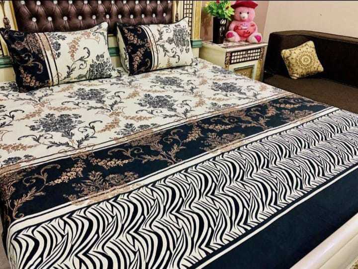 Double bed Sheet 3D-Crystal Cotton Black and White Pattern 3PC Bed Sheet Set.(Stitched)