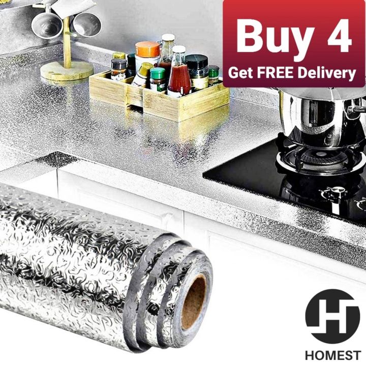 Almunium Foil Self Adhesive Sticker Roll, Silver & Golden color Kitchen Backsplash Wallpaper, Heat Resistant Oil Proof Waterproof Aluminum Sheet DIY Sticker for Stove, Shelves, Drawers, Home, Cabinet, Furniture, Wall 61x200cm