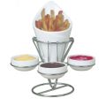 Ceramic French Fry Holder & Ketchup Cups Set, Fries Cone Basket Stand & Sauce Serving. 