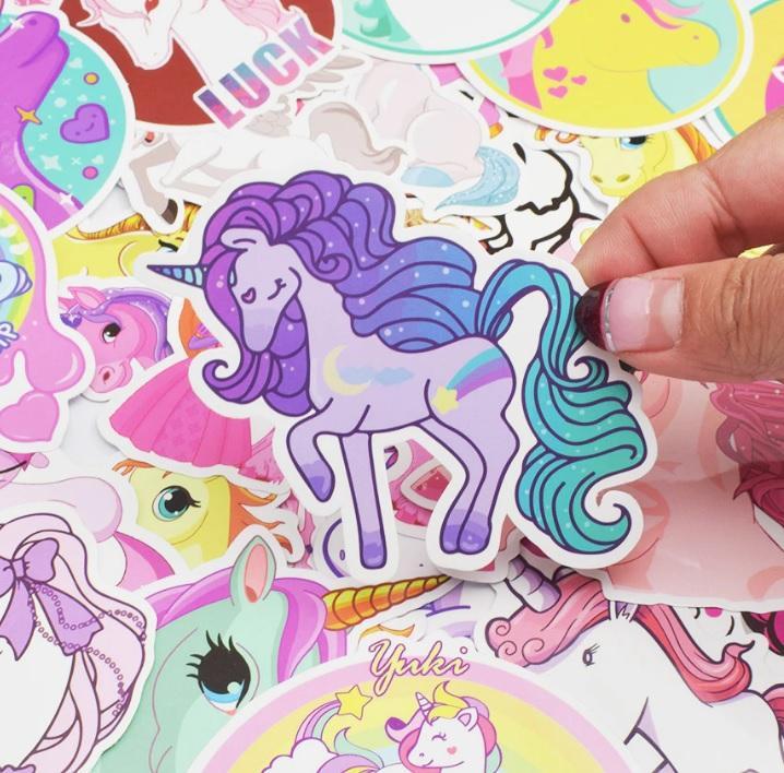 10%20Pcs/Pack%20Unicorn%20Series%20Children's%20Cartoon%20Waterproof%20Stickers%20for%20Laptop%20TV%20Fridge%20Skateboard%20Guitar%20Car%20-%20Image%205