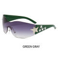 One Piece UV400 Rimless Y2K Sunglasses For Women Men Punk Goggles Trendy Sun Glasses Eyewear 3D Five Star Rhinestones. 