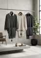 Emporio Armani Mens Premium Pinstripe Polo Tracksuit - Beige With Navy Stripes - Scuba Knit Co-ord Set - Half Zip Shirt +Trouser - Slim Fit. 