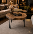 Live Edge Coffee Table – Rustic Solid Wood Coffee Table – Mid-Century Natural Wood Slab Table with Metal Hairpin Legs – Modern Accent Center Table for Living Room – Handmade Round Wooden Coffee & Side Table. 