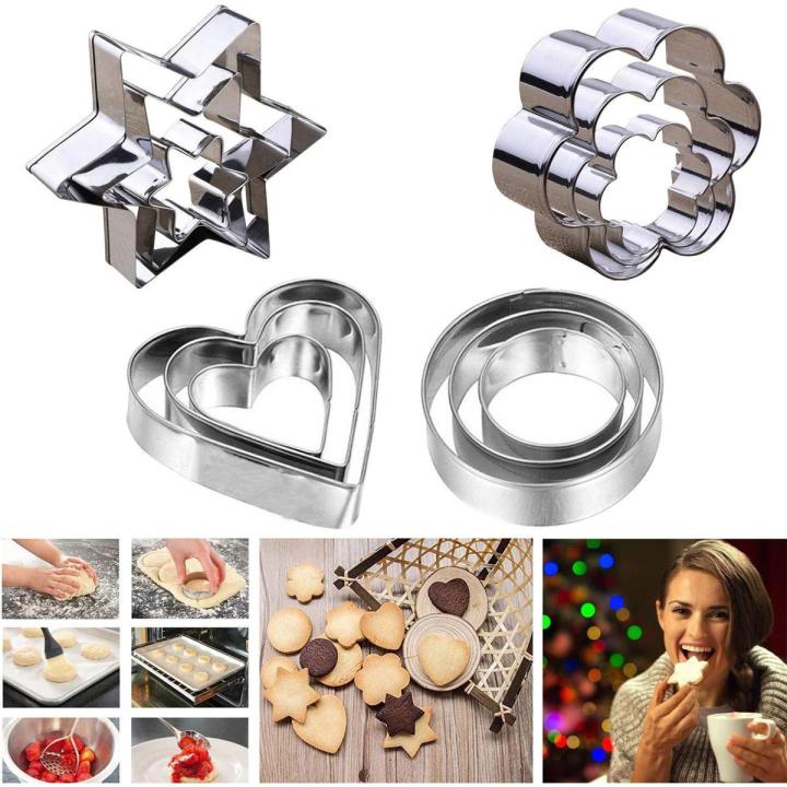 12PCS Cookie Cutters, Heart Star Circle Flower Shaped Mould Cookie Pastry Fruit Cutters, Stainless Steel Decorating Mold