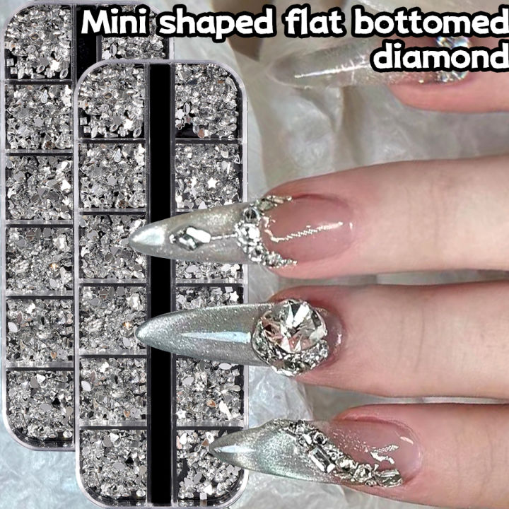 12 Grids Mini Shape Rhinestones White Nail Gems Glass Diamonds Stones Nail Art Accessories