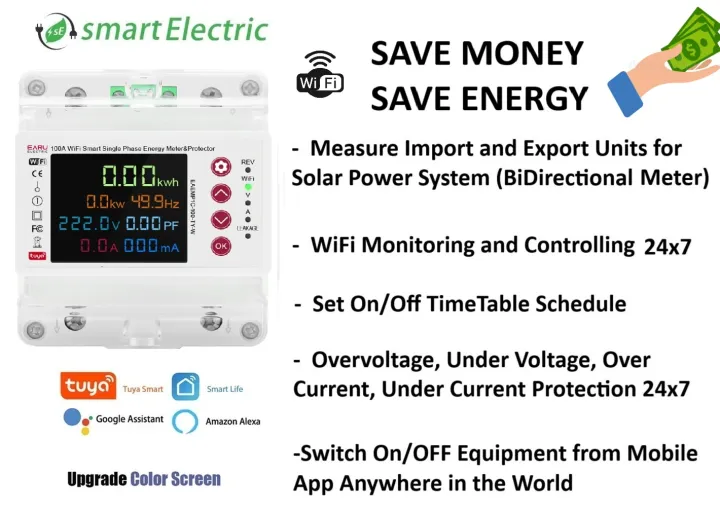 Smart WiFi Energy Meter, Bi-Directional Import Export Solar ...