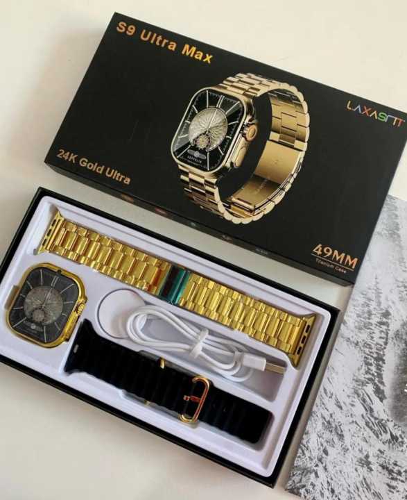 S9 Ultra Max Gold Edition Smartwatch / Infinite Display Bluetooth Calling Smartwatch With 2 Straps / Always On Display / Fitness Tracking Smartwatch With Android And IOS Connectivity