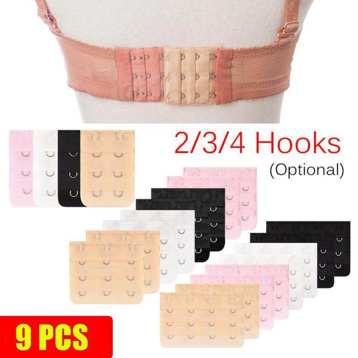 9 PCS 3 Color Women Bra Extender Strap 1-4 Hooks Replace Elastic Underwear Back Extension