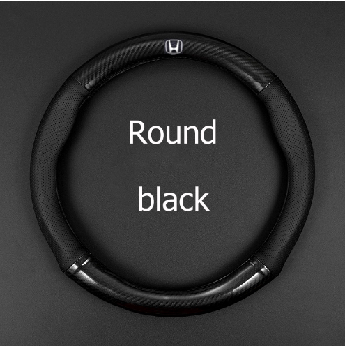 carbon fiber leather steering wheel cover Carbon fiber leather steering wheel cover Honda CITY JAZZ CIVIC HRV CRV BRV Accord（model：Round black）