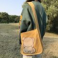 Fashion Women's Canvas Cute Bear Pattern Shoulder Bag Casual Cartoon Travel Messenger Bag Student School Bag Yellow. 
