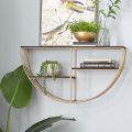 3 Shelf Wood & Metal, Wall Shelf With Half Moon Shape, 28″ x 7″ x 15″, Gold Customized by Creative Decore. 
