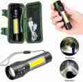 Led Flashlight Rechargeable USB Mini Torch Light, Ultra Brightest Small Flash Light Handheld Pocket Compact Portable Tiny Lamp with COB Side Lantern, High Powered Tactical Travel Flashlights 1 Pack. 