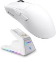 ATTACK SHARK X1 Wireless Gaming Mouse with RGB Charging Dock, PAW3395 PRO Sensor Up to 40K DPI,53g Ultra Light Tri-Mode Computer Mice,1KHz Polling Rate 5 Programmable Buttons for WIN/MAC-White. 