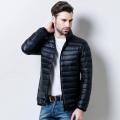 Black Leather Puffer Parachute Jacket For Men. 