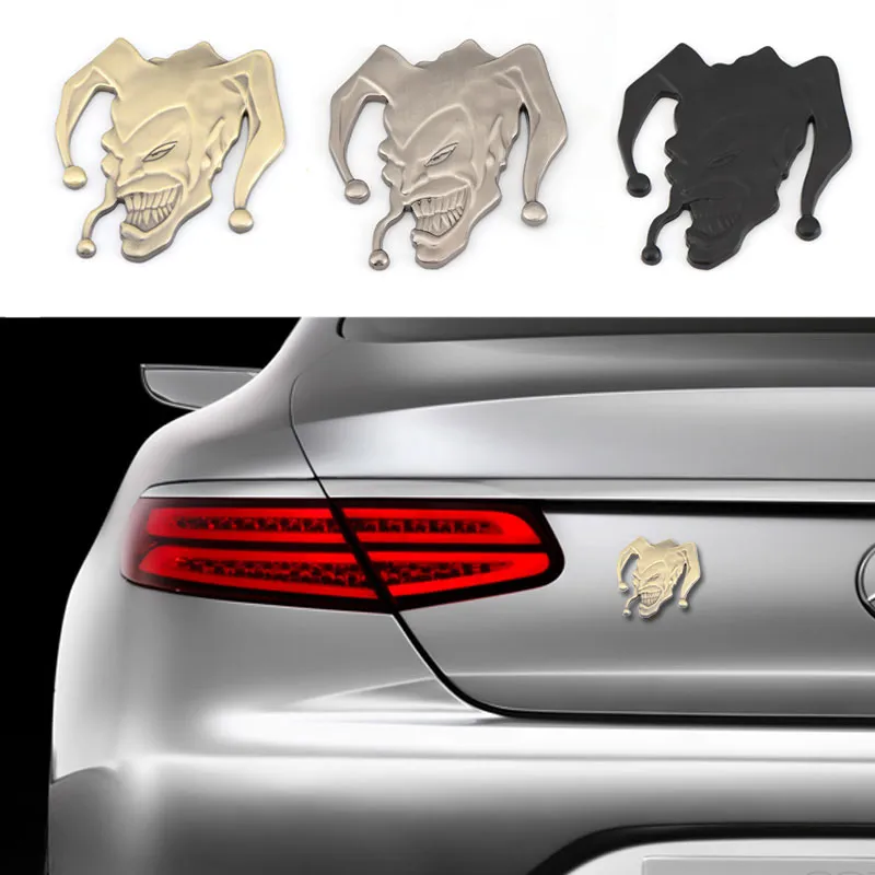 2 Emblemi Joker Teschio Clown In Metallo Per Auto - Adesivi 3D Parafango Posteriore - Rosso