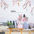 Flower Paris Eiffel Tower Street Bike Flower Girl SK9357 3D Wall Stickers For Kids Room Wall Decoration Stickers. 