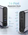 USB Type C Hub Docking Station Dual Monitor Baseus 14-in-1 with 2 * 4K HDMI+VGA+1000M LAN+6*USB A/C Ports+100W PD+Audio, USB C Dock Compatible for MacBook/Dell/HP/Lenovo/Steam Deck. 
