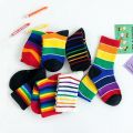 【HOT】 Fashion Rainbow Socks For Kids Spring Summer Colourful Stripe Breathable Cotton Girls Boys Tube Socks School Long Socks 1-8 Year. 