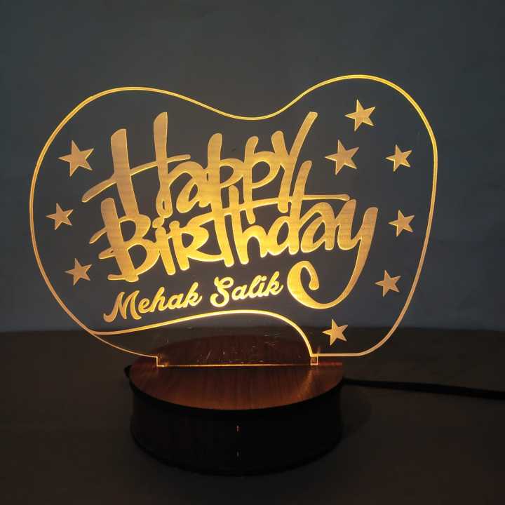 Customize 3d Happy Birthday with Names illusion lamp, 3D Light Lamp, Night Lamp, Decoration Piece, Gift Piece