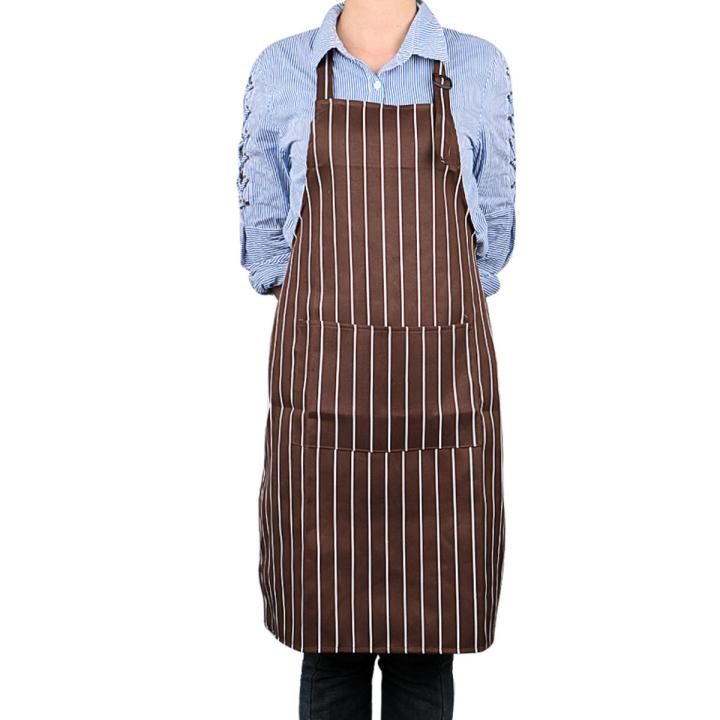 【HOT】 Adult Black Stripe Bib Cooking Apron With Pockets Cotton Home Kitchen Chef Restaurant Waiter Aprons Fashion For Cooking Baking Adjustable Apron For Man Woman