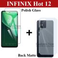 Infinix Hot 12 Glass Protector Polish Screen Tempered + Back Protector Carbon Fiber Matte Soft Skin Sheet For Infinix Hot 12. 