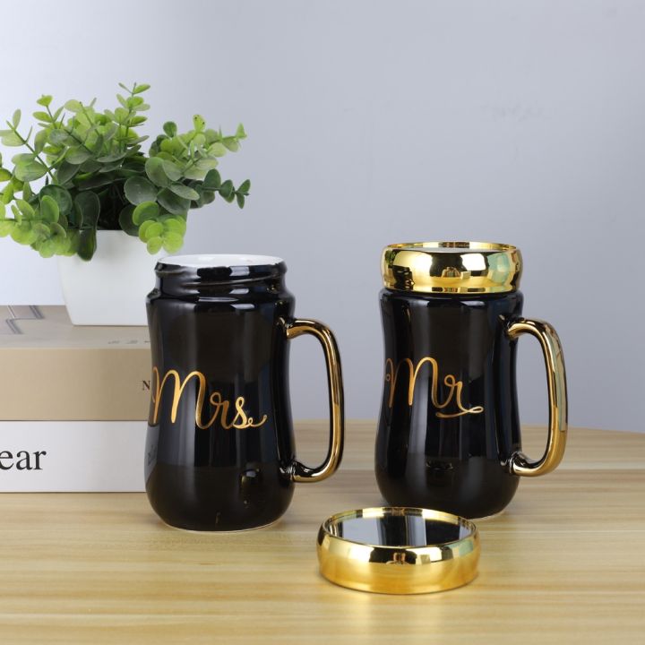 Fancy Ceramic Cup/Mug With Mirror Lid- Travel Mug For Coffee Tea Milk- Office Cup Coffee Tea Cup 450 ml- Fancy Air Tight Lid Unique Printed Design Cup- Beautiful Gift Mugs