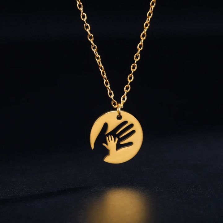 Skyrim Baby Hand Necklace Mother Kid Child Chain Family Mom Gift for Woman Man Stainless Steel Pendant Jewelry Fashion Trend