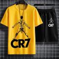 Black Cr7 Cristiano Ronaldo Printed Cotton Half Sleeves O Neck Short & Tshirt For Men & Boys. 