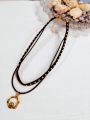 Fancy Black Leather String Layered Choker with Aesthetic Pendant. 