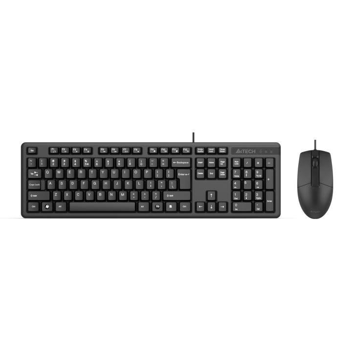 A4Tech KK-3330S Wired Keyboard Mouse Set - Multimedia FN Keyboard - Silent Click Mouse -1000 DPI - Black