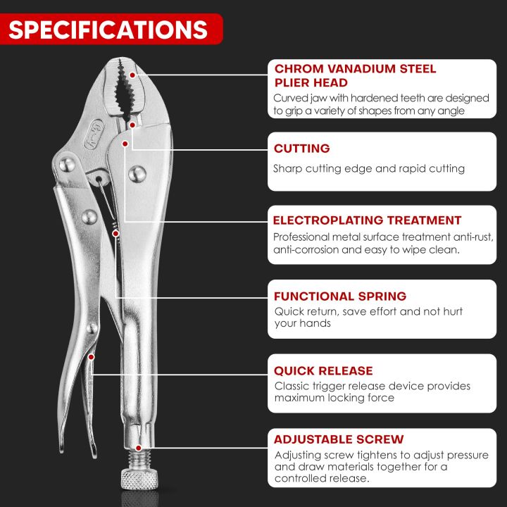 Curved Jaw Locking Pliers (Vise Grip) – Heavy Duty Adjustable Locking ...