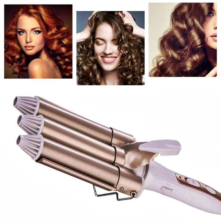 3 Barrel Hair Waver Hair Curler Curling Wand Iron for Short Hair Long Hair Professional Curling Wand 30s Quick Perfect Heating Long Lasting Ceramic Hair Crimpers Daraz.pk