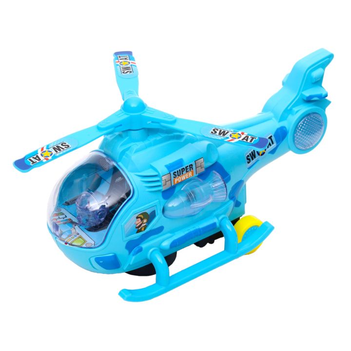 Battery Operated Musical Helicopter Toy with 360-Degree Rotation, with Attractive Flash Light, Bump & Go Vehicle Toys for Kids.