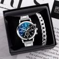 Pack of 2 Classic Luxury Watch for Men / Boys With Silver Hand/Wrist Bracelet Chain. 