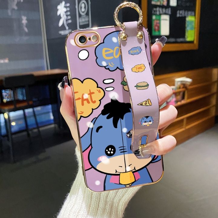 YIWESAN For iPhone 6 Plus Case With Wristband New Design Phone Case For Girl Women Pattern Shockproof Plating Silicone Casing Cartoon Fashion Donkey Full Cover SoftCase Protection Cases