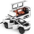 1:32 Diecast Tesla Cyber Truck with Quad Bike and Pickup Trailer RV Set Model Toy | Alloy Metal Body | Music and Lights. 