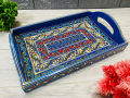 Fine Hand Painted Truck Art Wooden Tea Serving Tray, Wood Serving Tray Tea Coffee Food Platter Home Decoration Serving Tray, Decorative Truck Art Rectangular Serving Tray with Handle 12 x 8 inches" - Royal Art. 