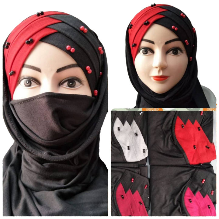Black Red 6D Double Clr Combination Turkish Hijab