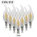 10PCS LED Filament Bulb E14 E27 E12 C35 C35L 220V 110 4W 6W Warm White Dimmable Glass 360 Degree Edison Retro Candle Light Blubs. 