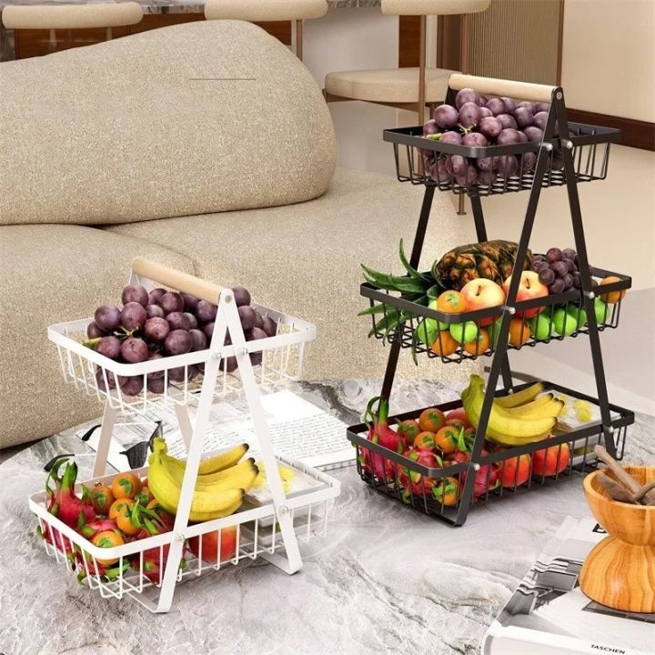 New 2 3 Tier Countertop Fruit Basket Portable Iron Art Kitchen Organizer Fruit Bread Snacks Storage Rack By BRIGHT (House Hold Accessories)