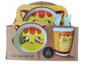 Kids Serving Set Bowl+Spoon+Fork Feeding Food Tableware Cartoon Aniaml Kid Feeding Bowl Dinner Plate SET OF 5 ( Spoon And Fork It's Not Printed It's Plain White ). 