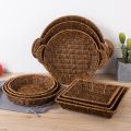 Imitation rattan food grade plastic tray bread tray fruit basket handmade storage basket binaural handle snack tray. 