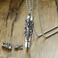 Men Stainless Steel Gothic Bullet Shape Urn Pendant Necklace Memorial Ash Keepsake Cremation Jewellery with 24 inch. 