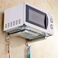 Microwave Oven Stand With 2 Hooks - 304 Stainless Steel Wall Mounted Microwave Oven Bracket Rack Shelf - Folding Wall Mount Rack for Microwave Kitchen Organizer / Microwave Oven Rack Shelf / Microwave Oven Storage Rack / Folding Wall Bracket for Microwave. 