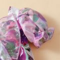 2 Pieces Girls Suit Set, Floral Print Short Puff Sleeve Ruffle Tops+ Solid Color Shorts, 6 Months-3 Years, Purple. 