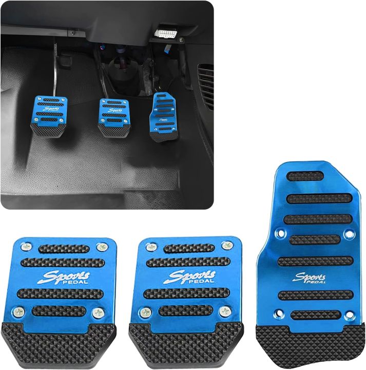 Premium Aluminum Alloy Universal 3PCS Non-Slip Car Pedal Covers For Manual Transmission -Blue-