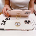 FELMYST Free Lanyard With Ring Case For Samsung Galaxy Note 10 Plus 5G Fashion Clover Diamond Luxury Metal Plating Holder Stand Soft Mobile Phone Casing Square Girl Gift Square Shockproof Back Cover. 